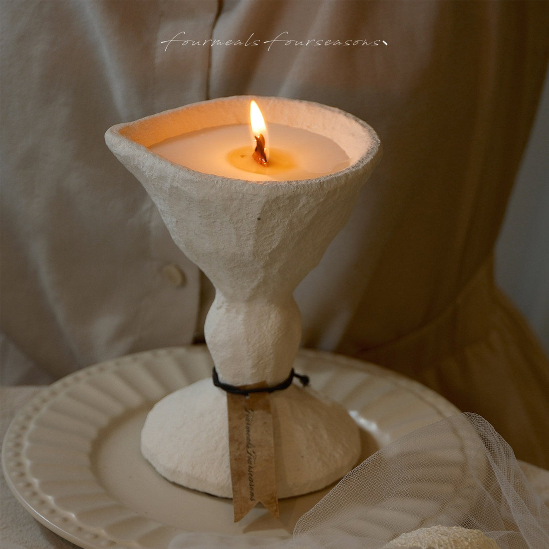 Sculptural candle styled as artistic home decor