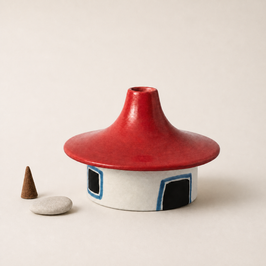 Red roof cottage incense burner as a unique housewarming gift