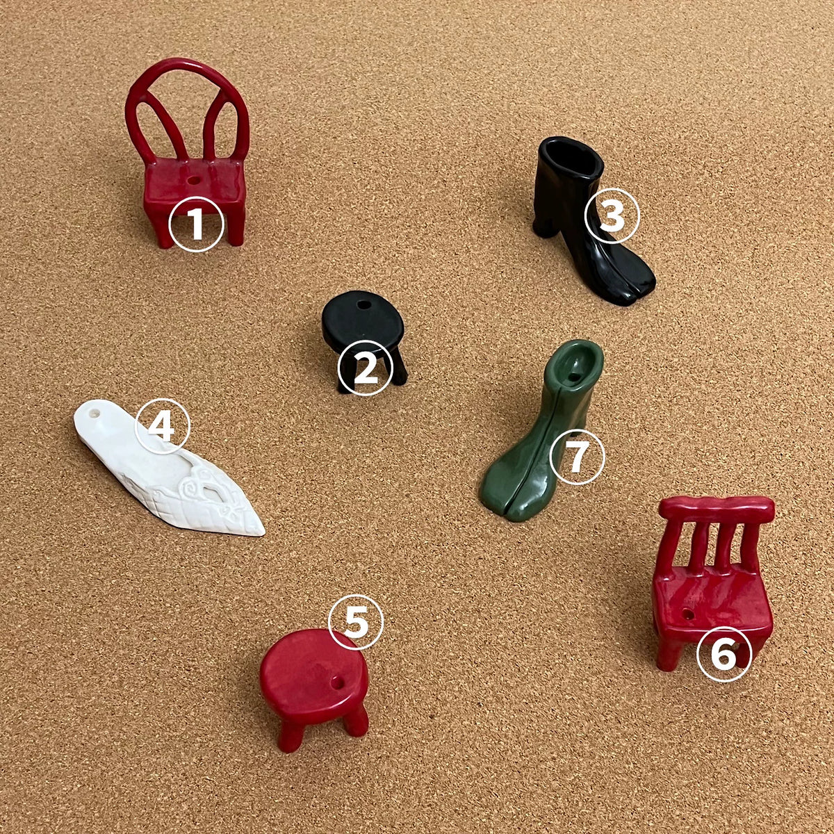 No. 6 Red Openwork Chair miniature ceramic incense holder by 000503