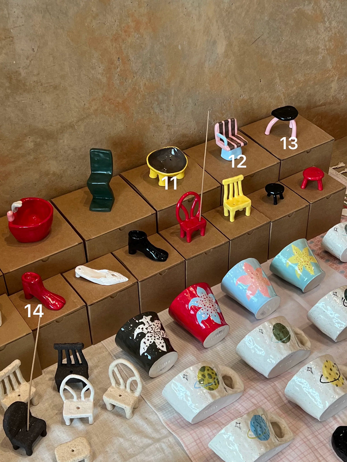No. 11 Ochre Mini Sofa miniature ceramic incense holder by 000503