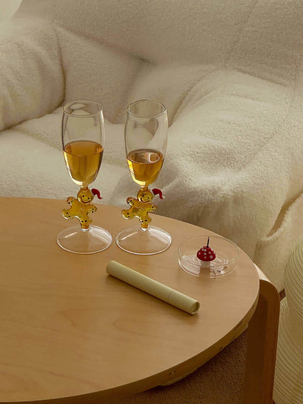 Gingerbread character stem and clear champagne glass detail