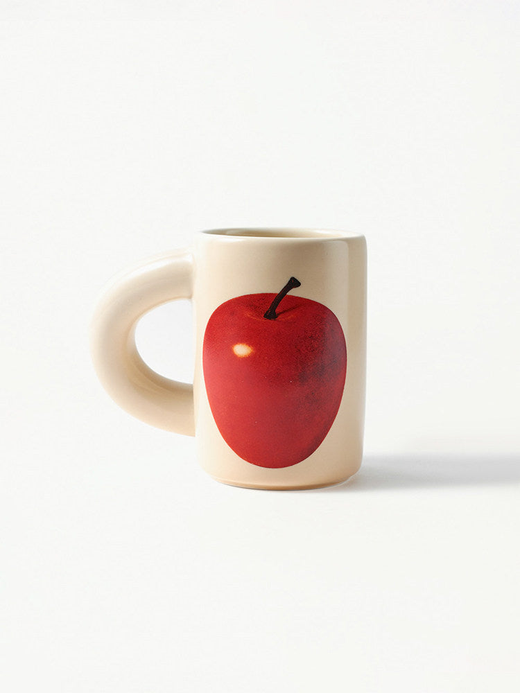 SoftServe red apple thick-handle ceramic mug on a white background
