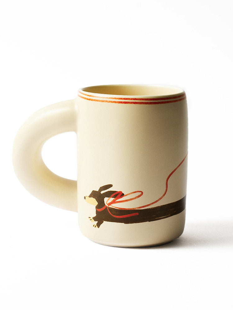 SoftServe dachshund thick-handle ceramic mug on a white background