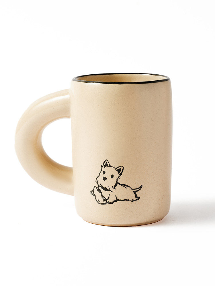 SoftServe pink cat thick-handle ceramic mug on a white background