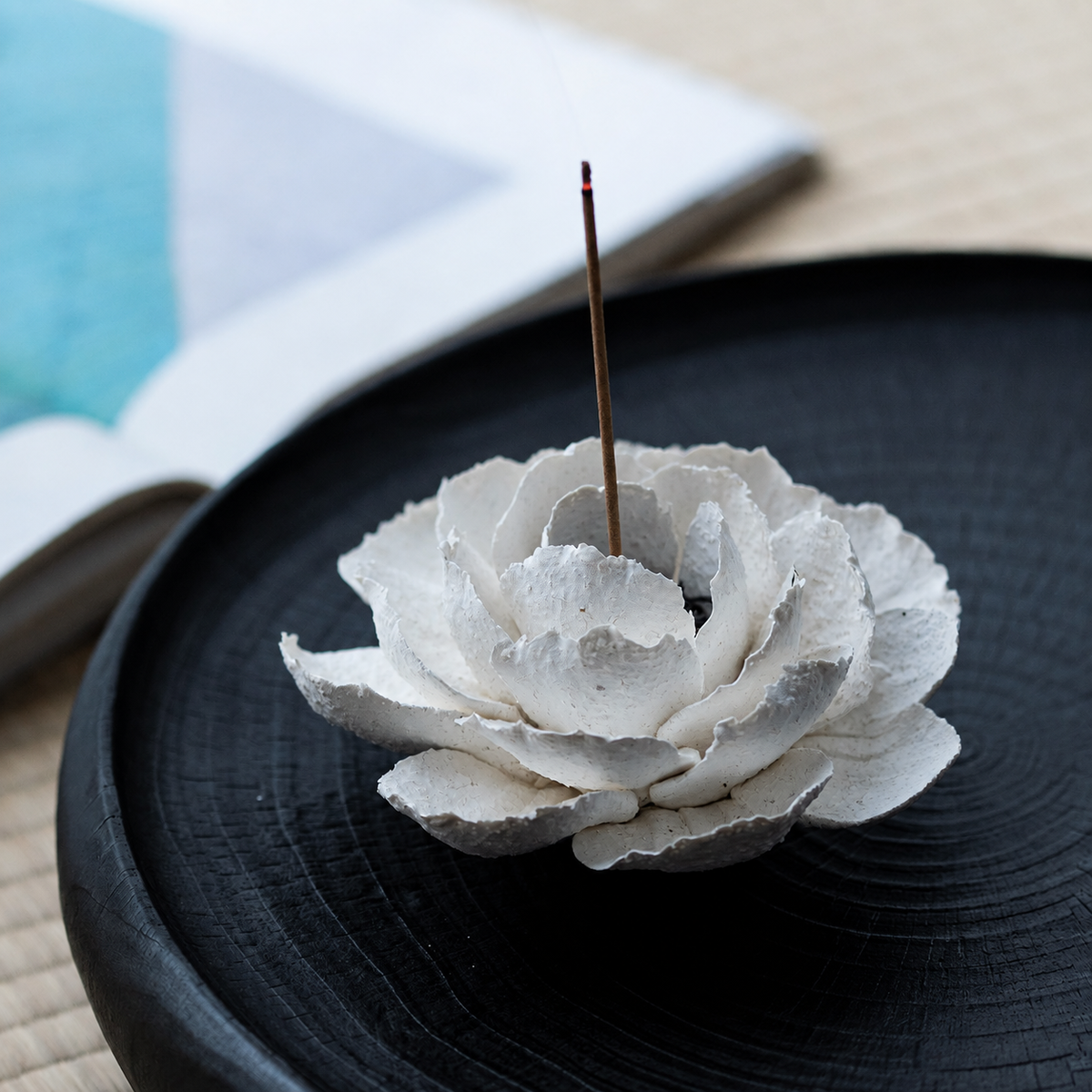Caijitang white ceramic camellia incense holder, alternate product view 6