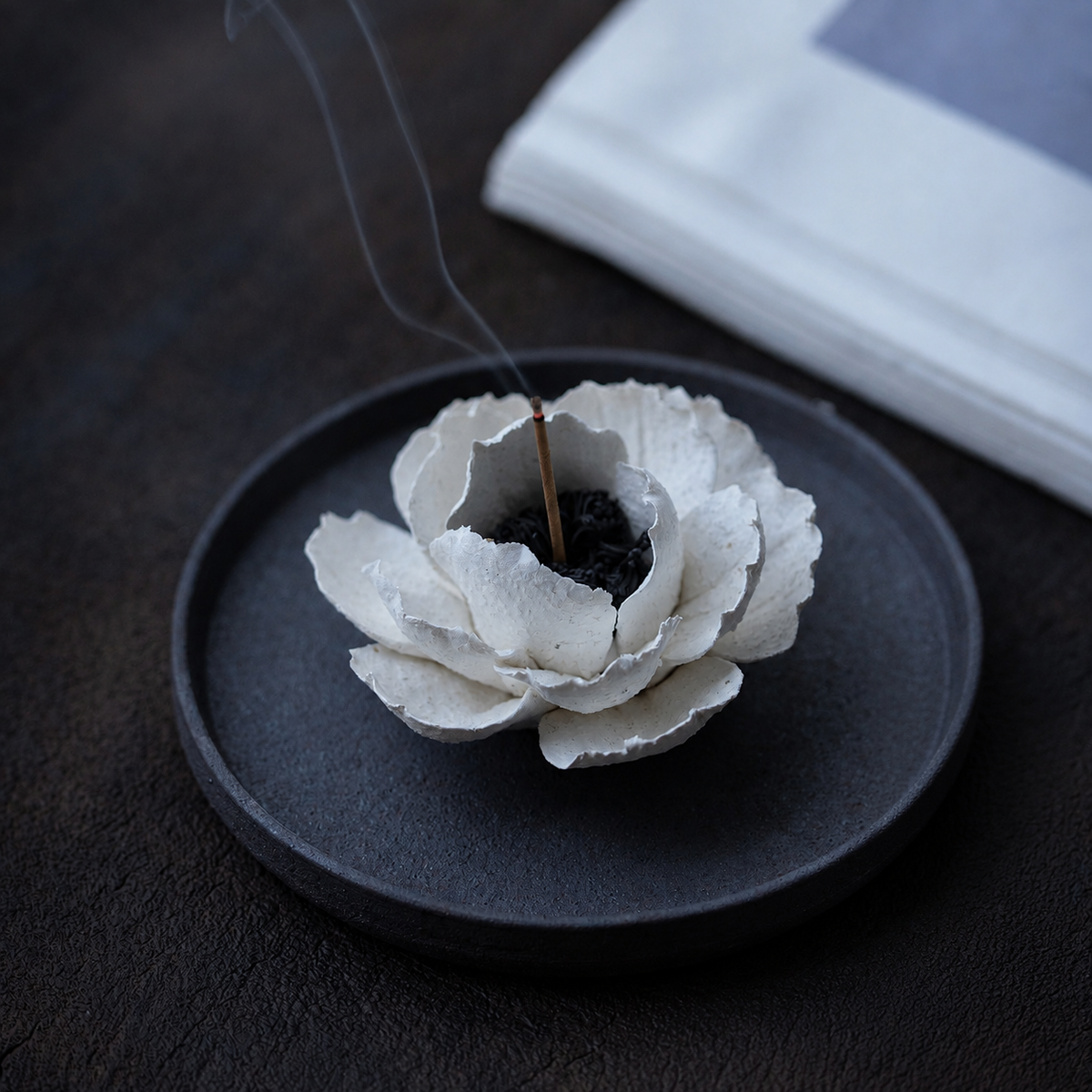 Caijitang white ceramic camellia incense holder, alternate product view 11