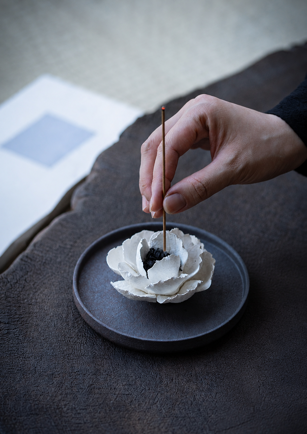 Caijitang white ceramic camellia incense holder, alternate product view 8