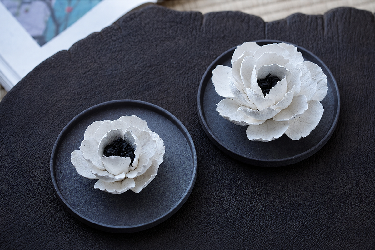 Caijitang white ceramic camellia incense holder, alternate product view 12
