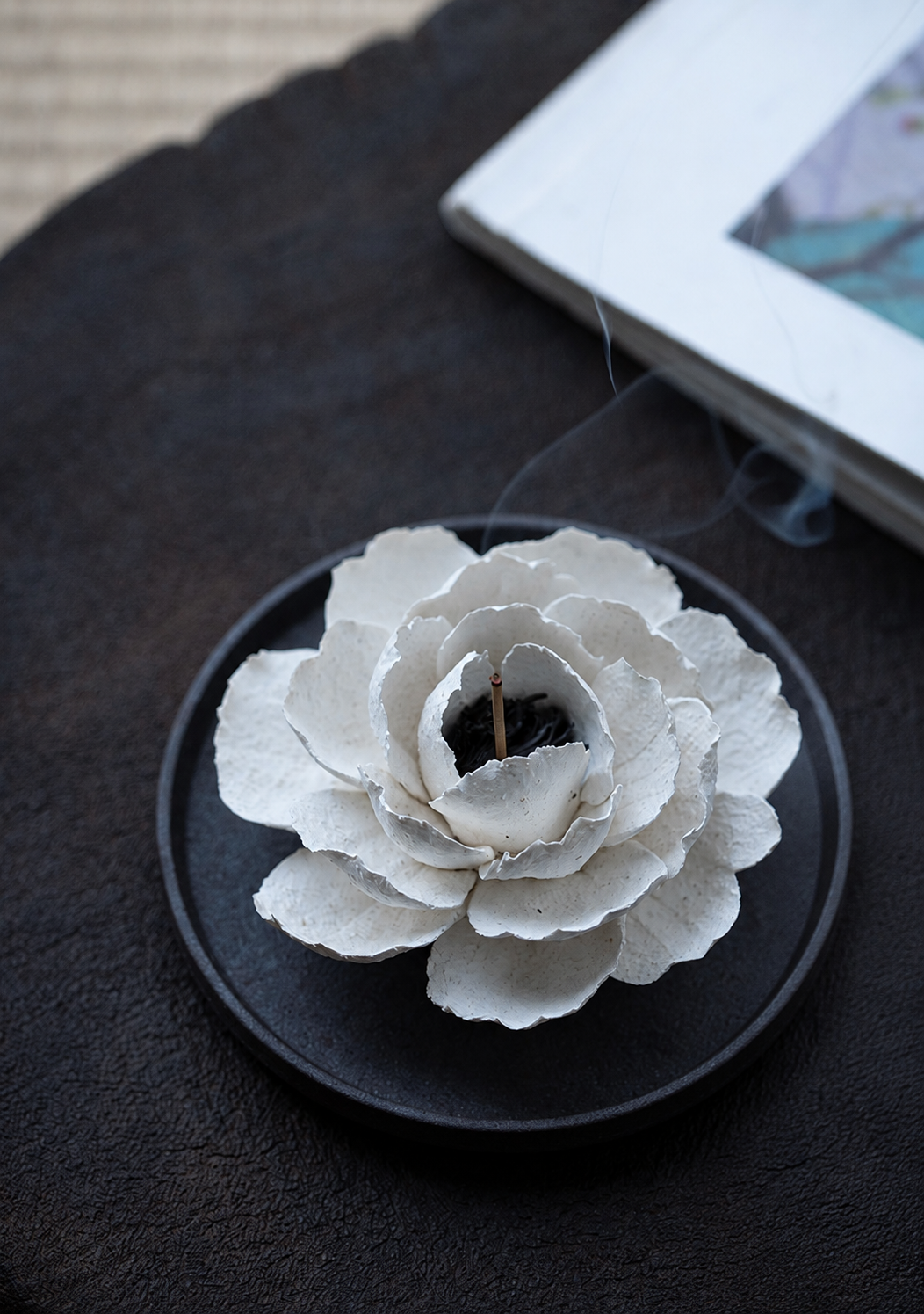 Caijitang white ceramic camellia incense holder, alternate product view 9