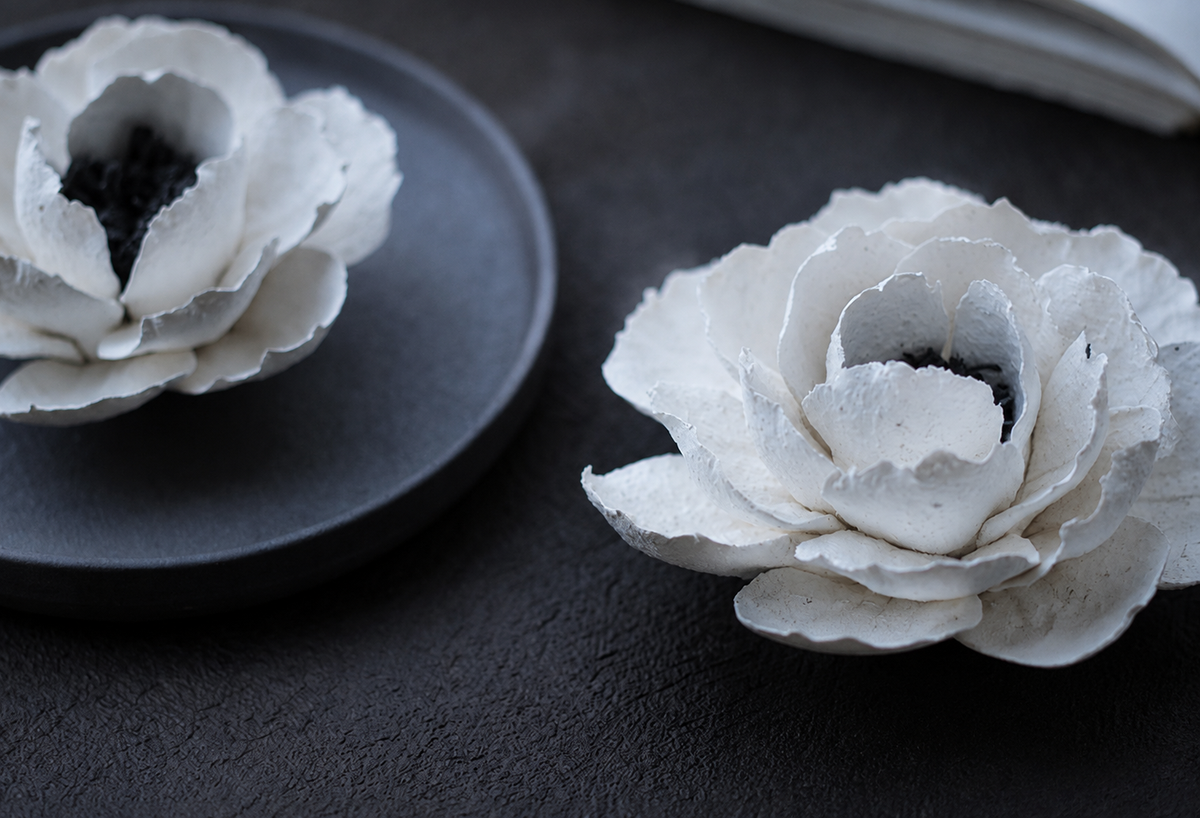 Caijitang white ceramic camellia incense holder, alternate product view 13