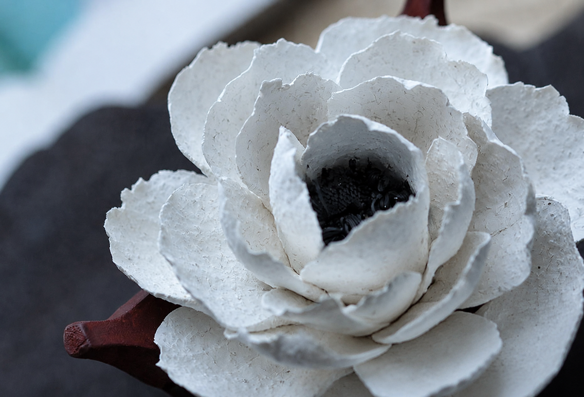 Caijitang white ceramic camellia incense holder, alternate product view 7