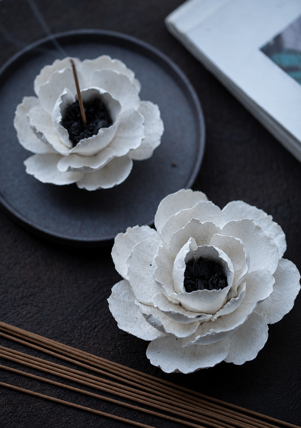 Caijitang white ceramic camellia incense holder, alternate product view 10