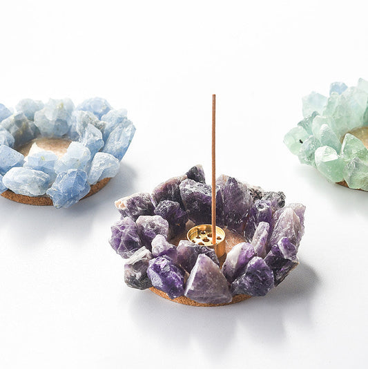 Momo's Life natural crystal and brass incense holder, alternate product view 1