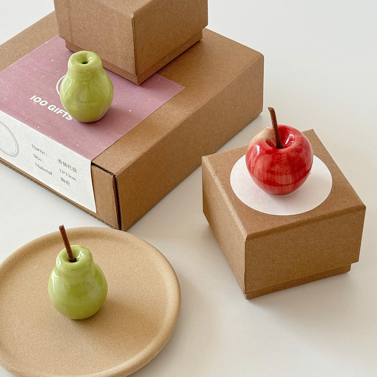 Walala apple and pear ceramic incense holders, alternate product view 2