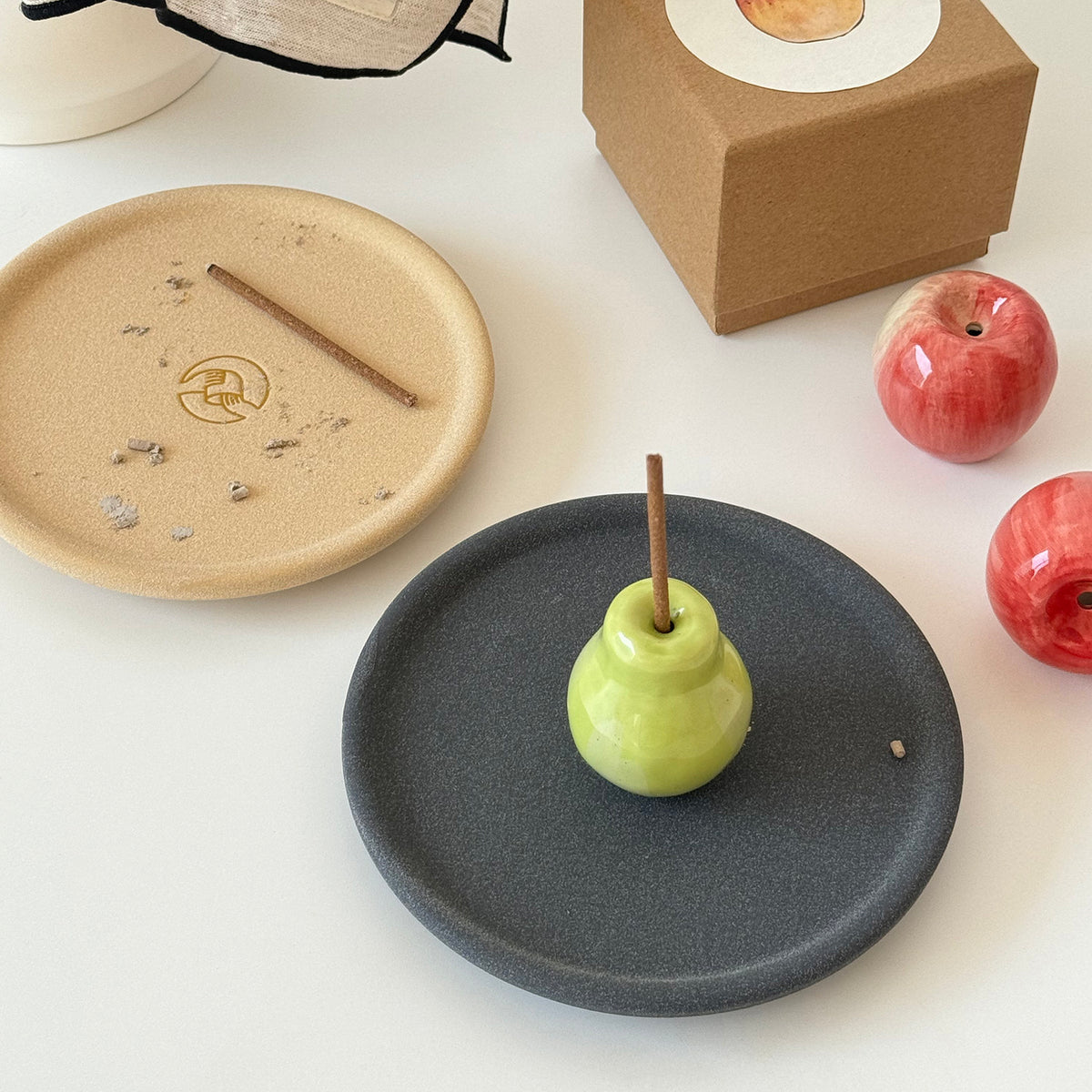 Walala apple and pear ceramic incense holders, alternate product view 3