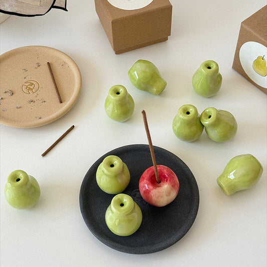 Walala apple and pear ceramic incense holders, alternate product view 1