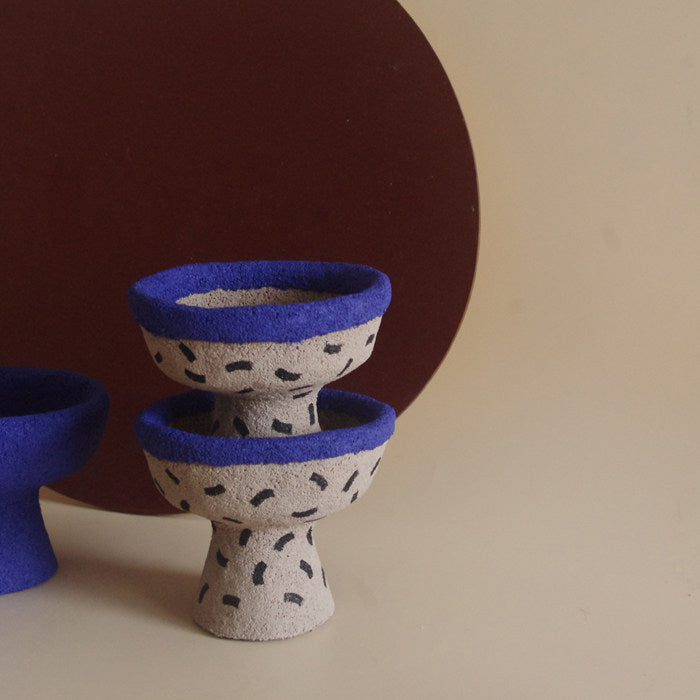 Cream Academy Hand-Painted Stoneware Pedestal Candle Holder