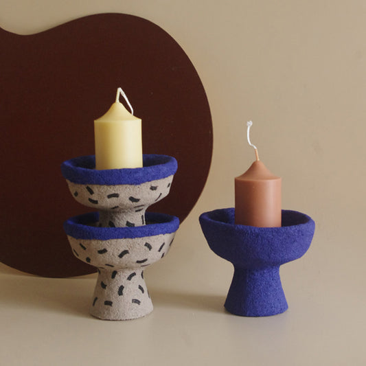 Cream Academy Hand-Painted Stoneware Pedestal Candle Holder
