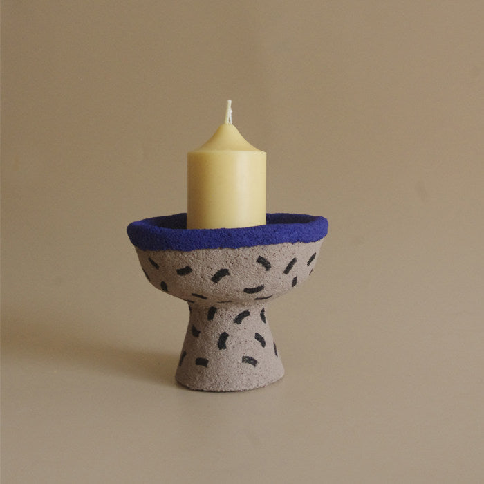 Cream Academy Hand-Painted Stoneware Pedestal Candle Holder