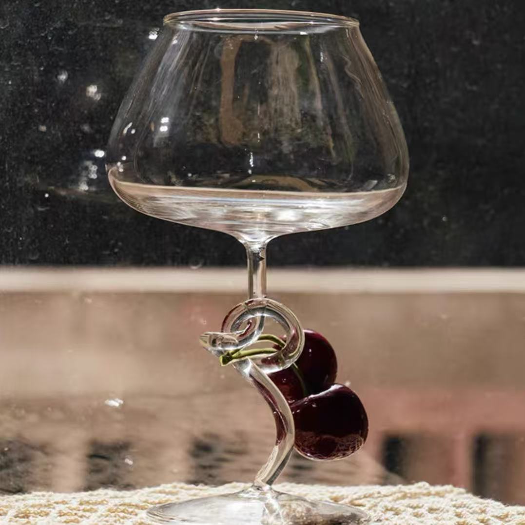 Sculptural knot stem and circular foot detail on wine glass