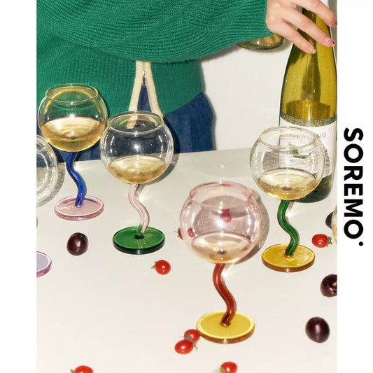SOREMO Bubble colored glass goblets styled on a table