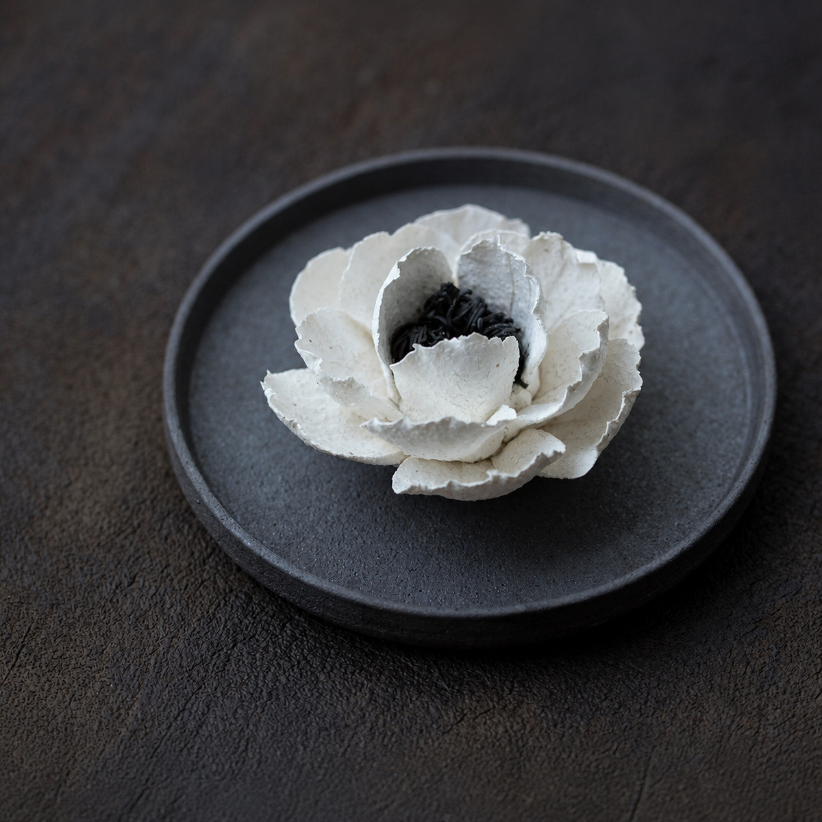 Three-layer white ceramic camellia incense holder with tray