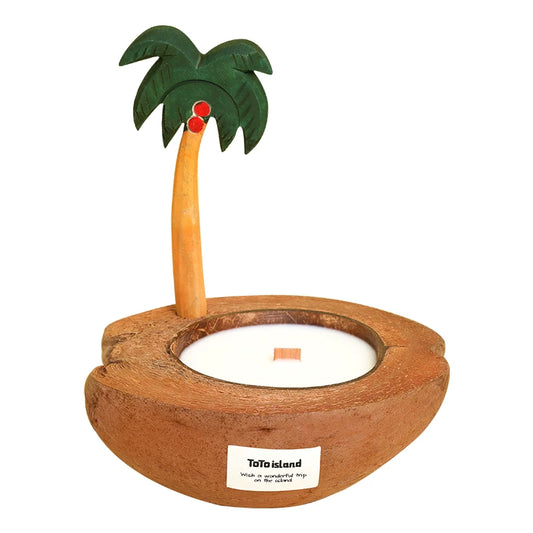 Toto Island coconut candle with sculpted palm tree