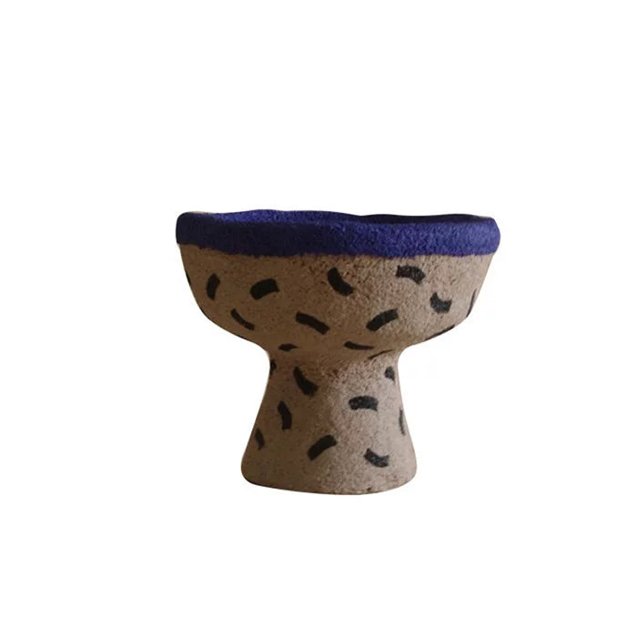 Hand-painted milk-coffee stoneware pedestal candle holder