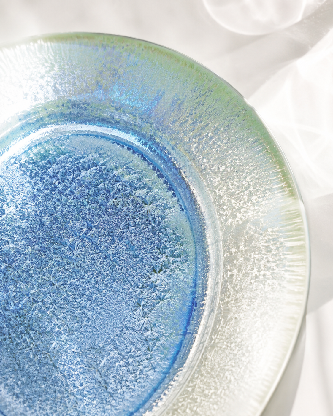 Crystalline kiln glaze pattern on PiGoo Khingan Night plate