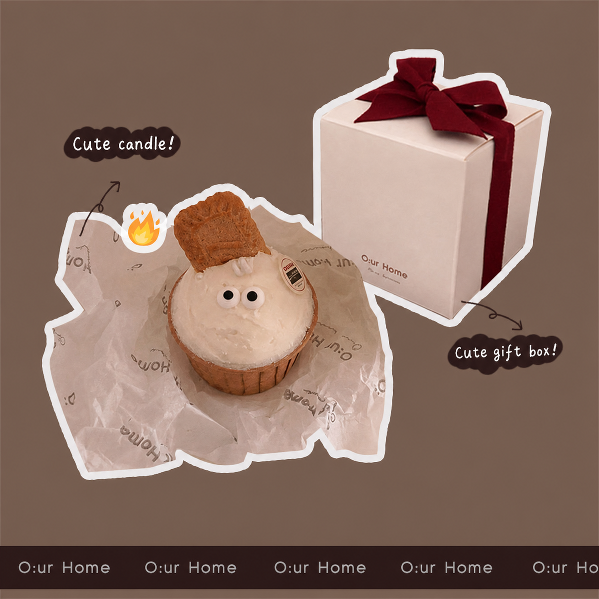 Round white O:urHome cookie candle with an ivory gift box