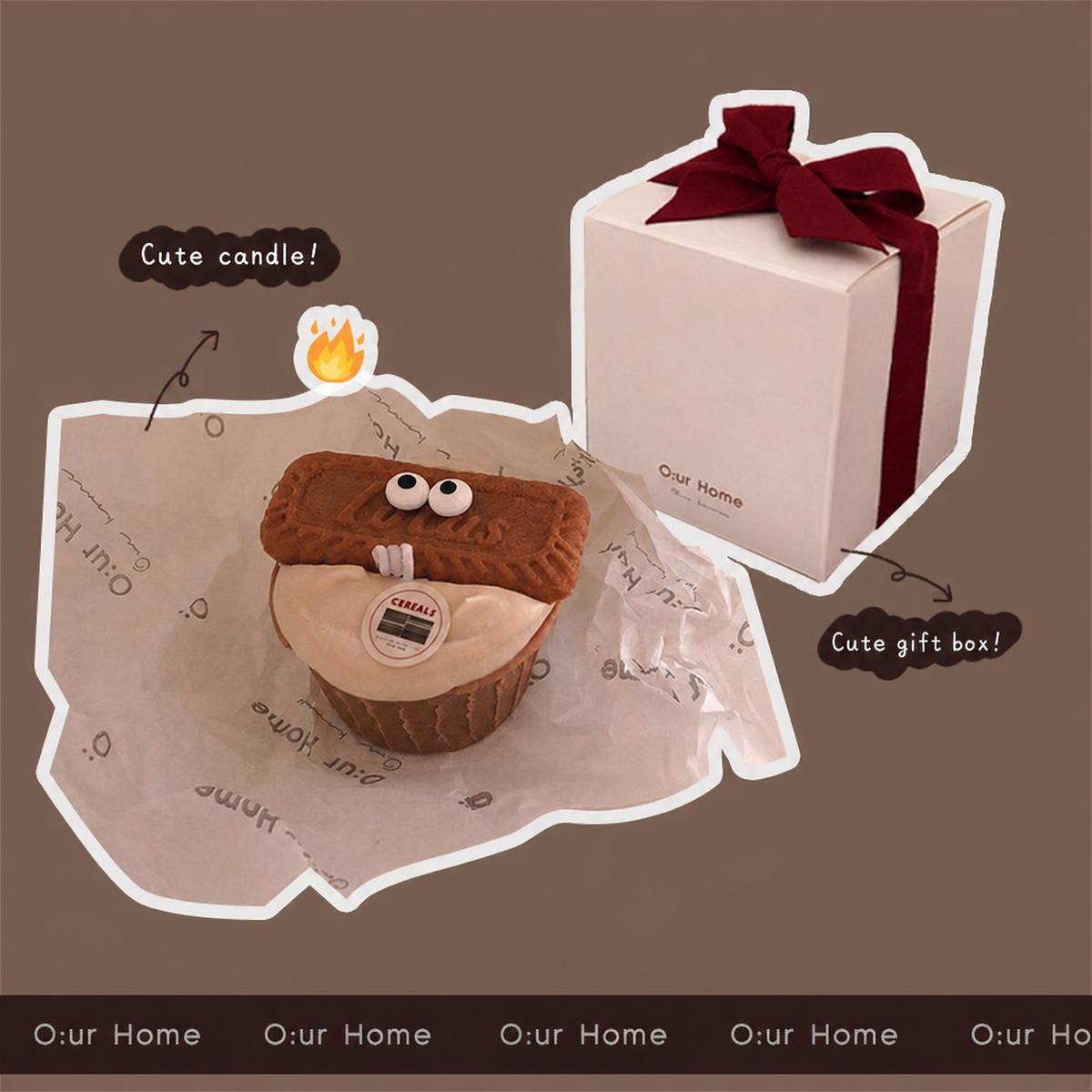 Rectangular biscuit O:urHome cookie candle with an ivory gift box