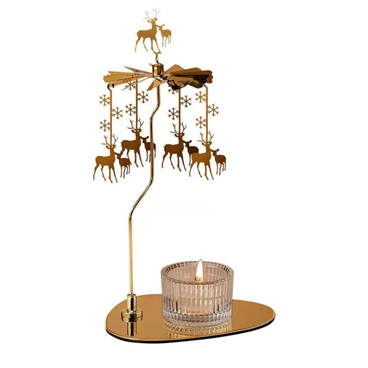 Golden deer candle carousel holder on a white background