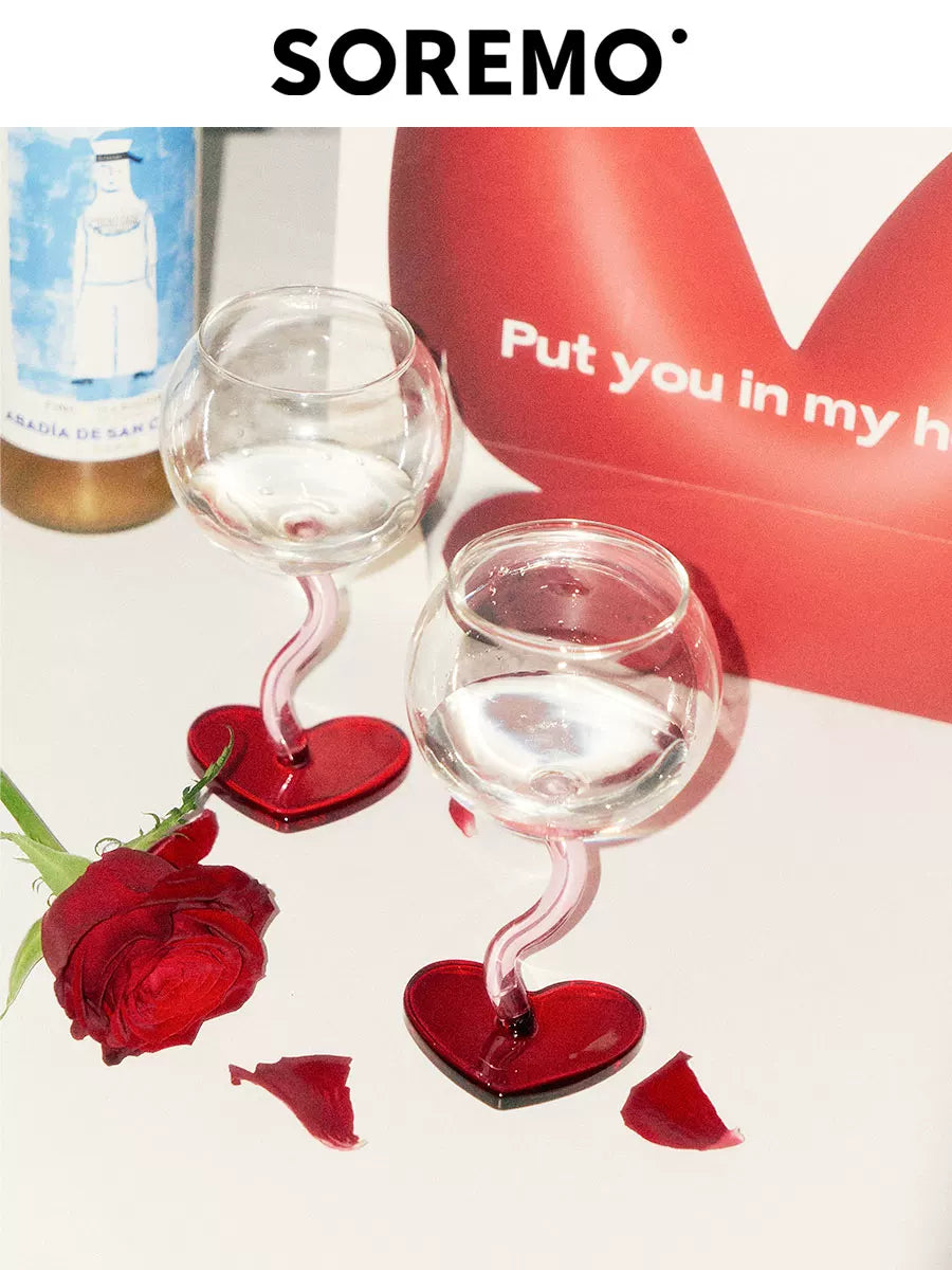 Pair of SOREMO Heart stem glasses with red heart bases