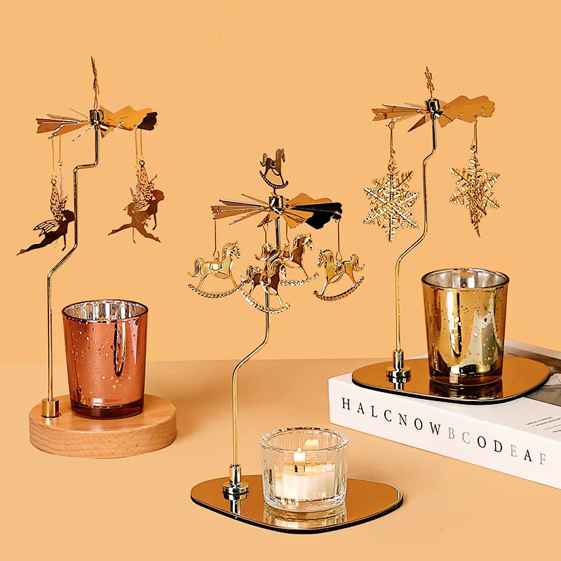 Three styles of metal candle carousel holders