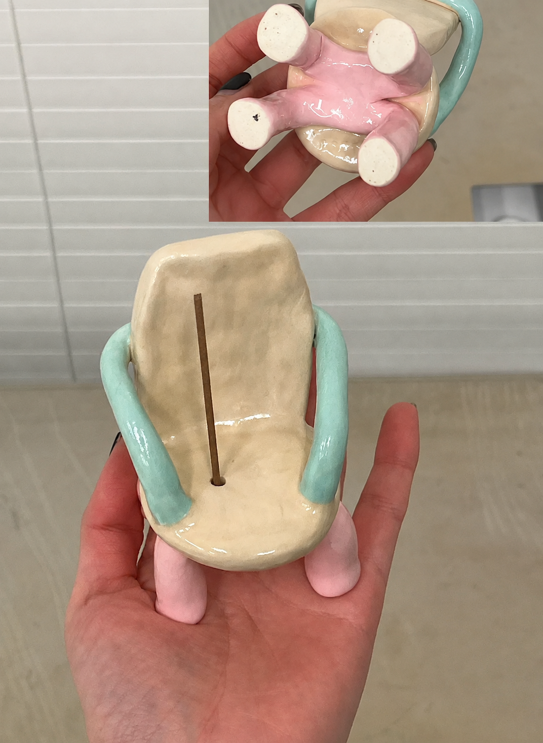 One-of-a-Kind Chair 2 miniature ceramic incense holder, text-free detail