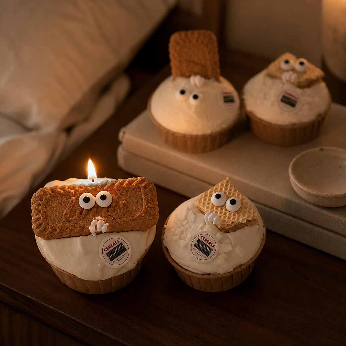 Cookie candles in a warm bedside setting