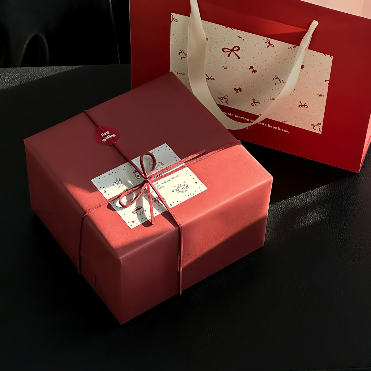 Patchwork Ceramic Cup & Saucer — Cup & Saucer + Spoon + Bow Gift Bag — Premium Red Gift Box