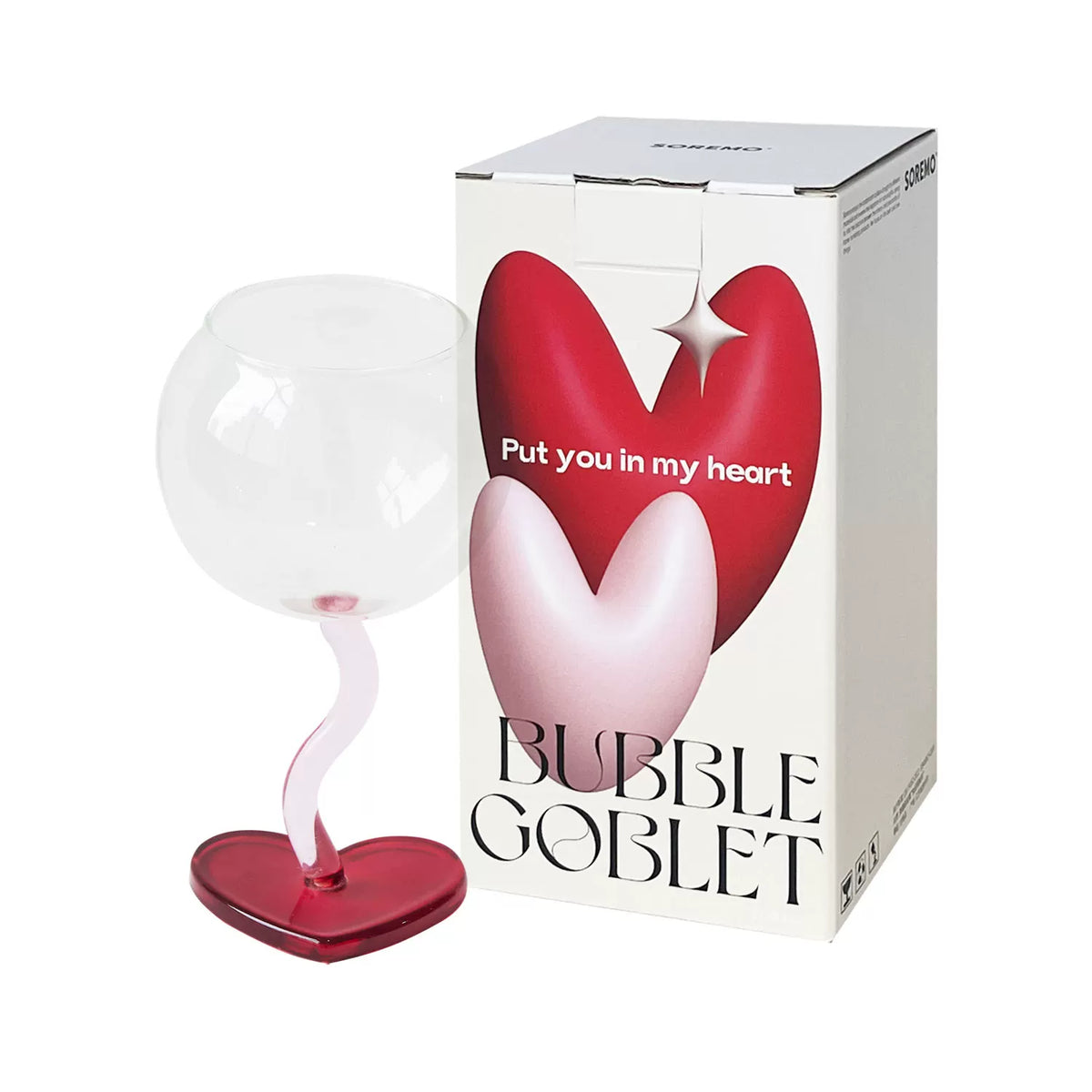 SOREMO Heart-Stem Glass — Bubble Red–Pink G08 / Single