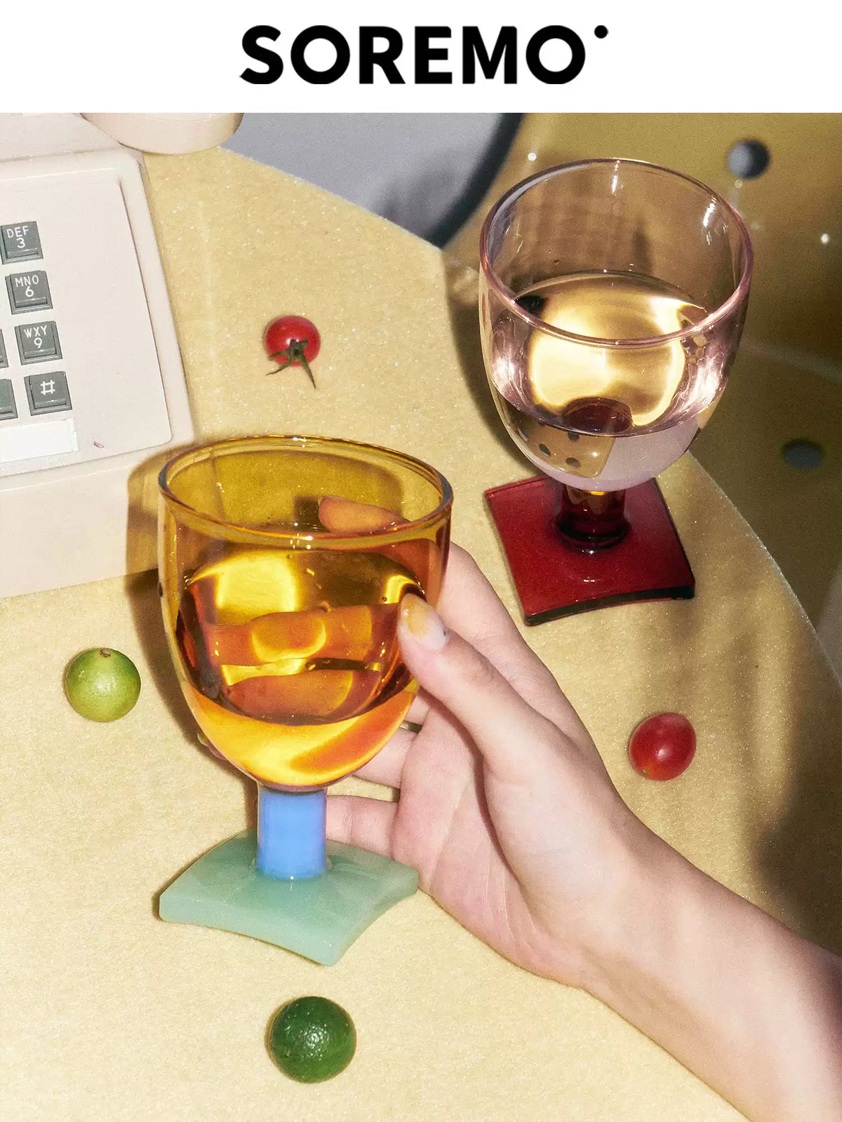 SOREMO Sugar Cube goblets in a playful table setting